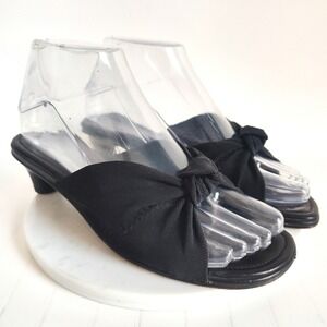 Donald Pliner Slide Sandals Size 6 Y2k Black Mesh Knot Kitten Heel Square Toe